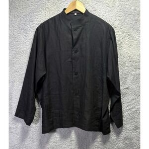 SHIRIN GUILD Womens Black Linen Top Boxy Buttons Boho Medium Lagenlook Coastal